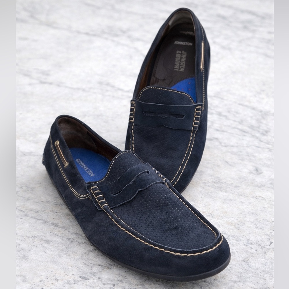 Johnston & Murphy Navy Slip-On Loafers